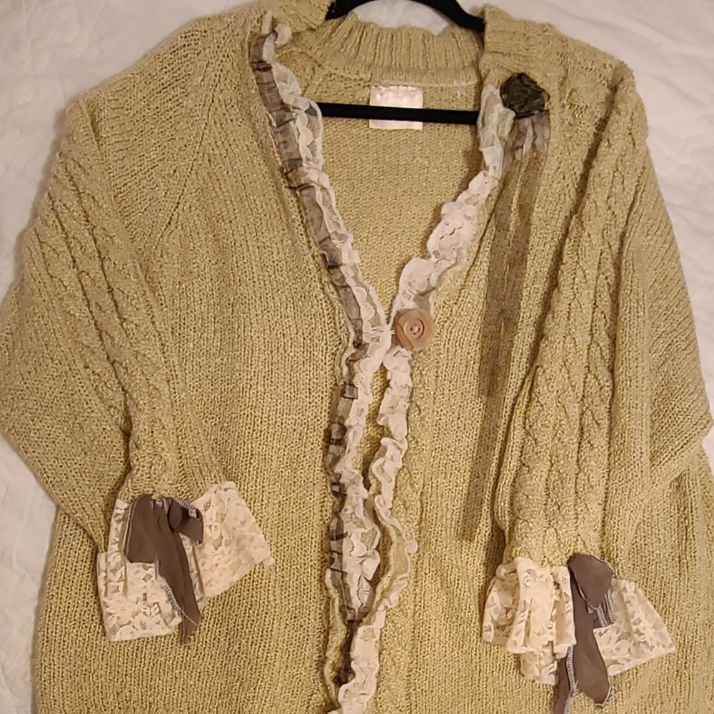 Refurbished Wow statement l/xl knit Cardigan Retro Classy Bohemian mix